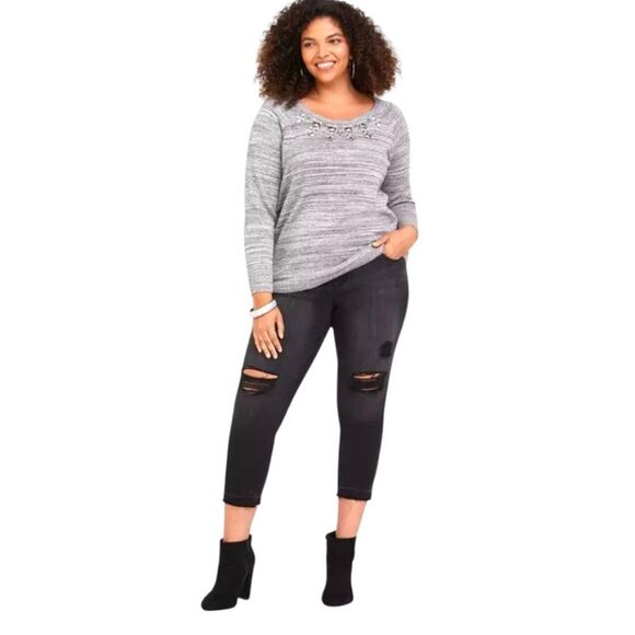 TORRID PLUS SIZE Gray Marled Embellished  Sparkle Pullover Sweater 3X - Picture 4 of 16